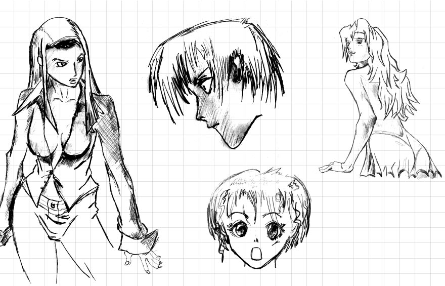 Hand-drawn manga illustration concepts